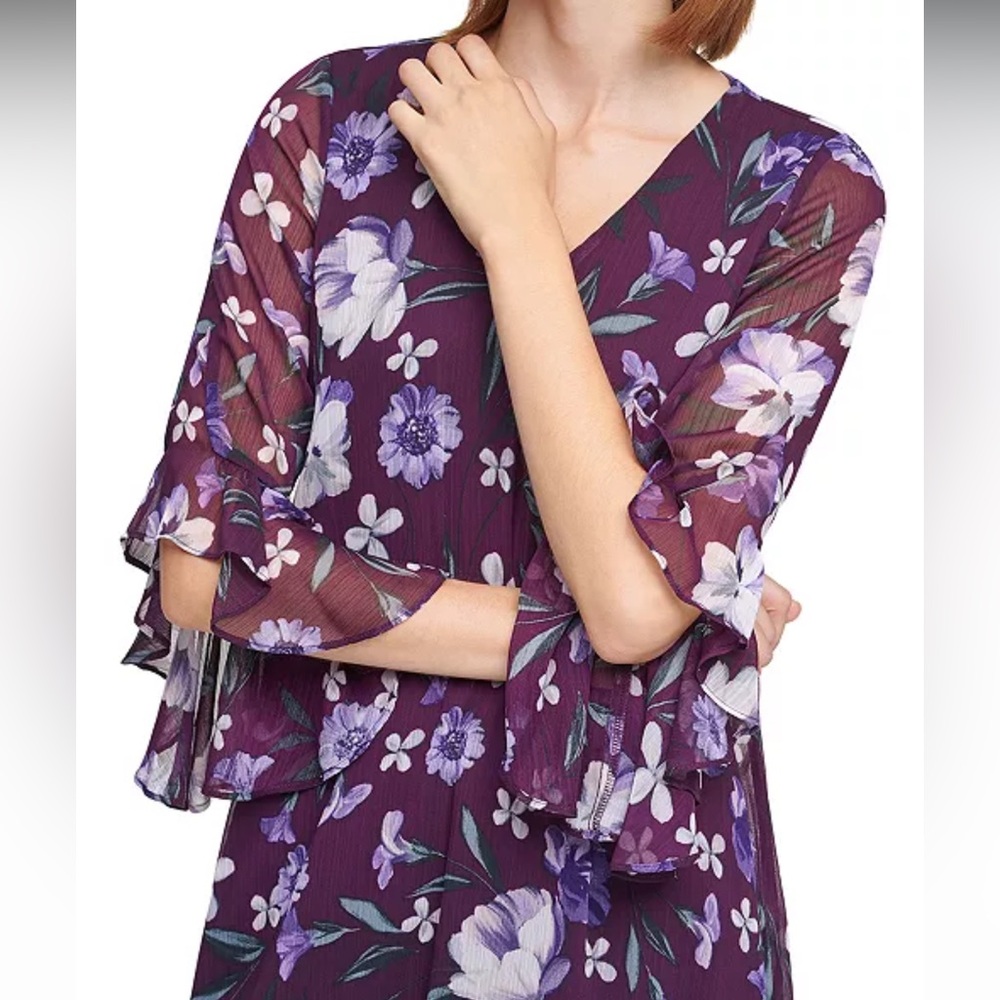 Calvin Klein Floral Print Bell Sleeve Shift Dress - Picture 10 of 10